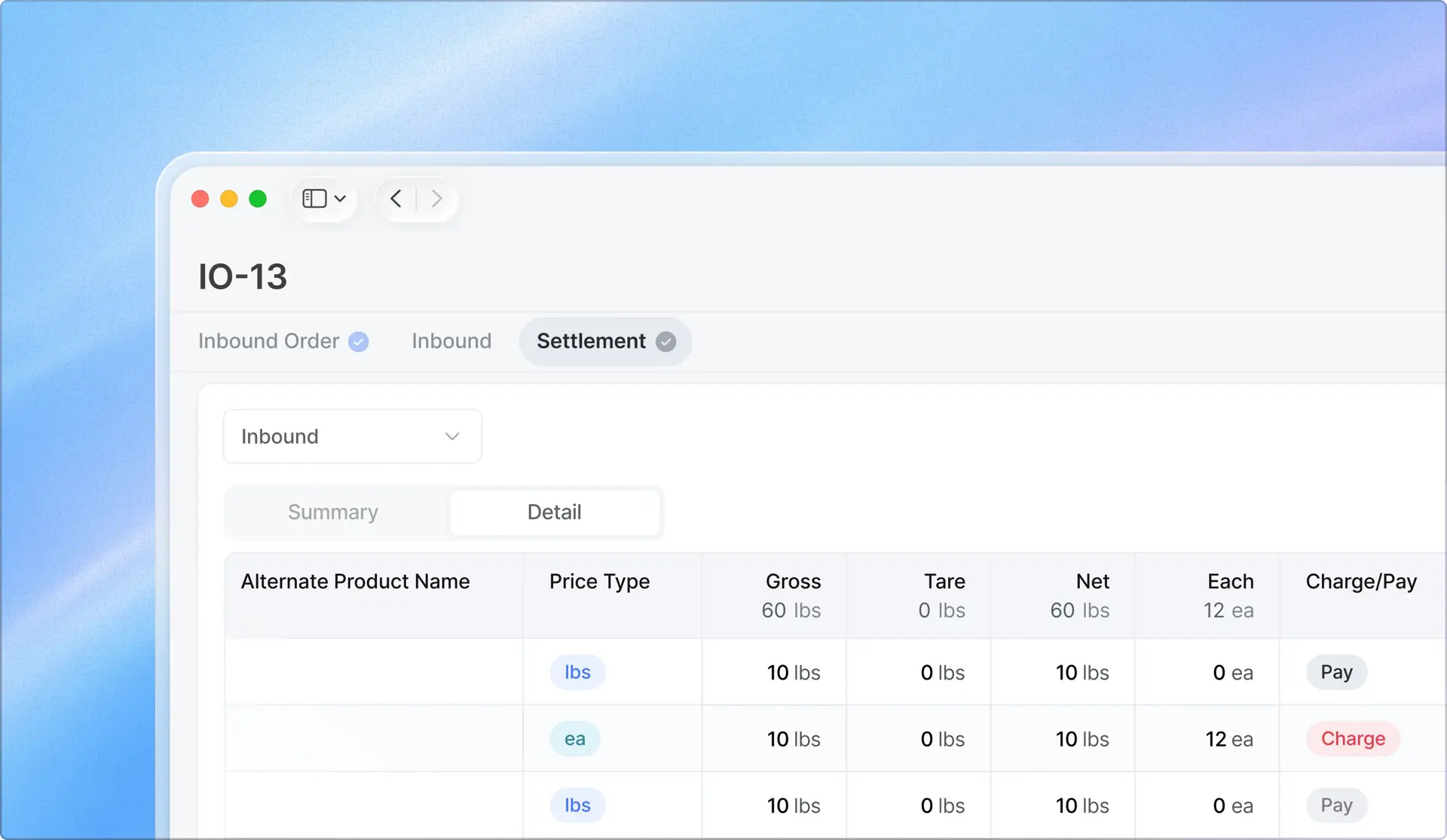 Flexible settlement by inbound order